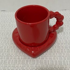 Red Heart Ceramic Cup and Saucer Set